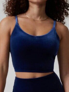 Athleta Elation velvet velour long-line sports bra tank Sz S navy